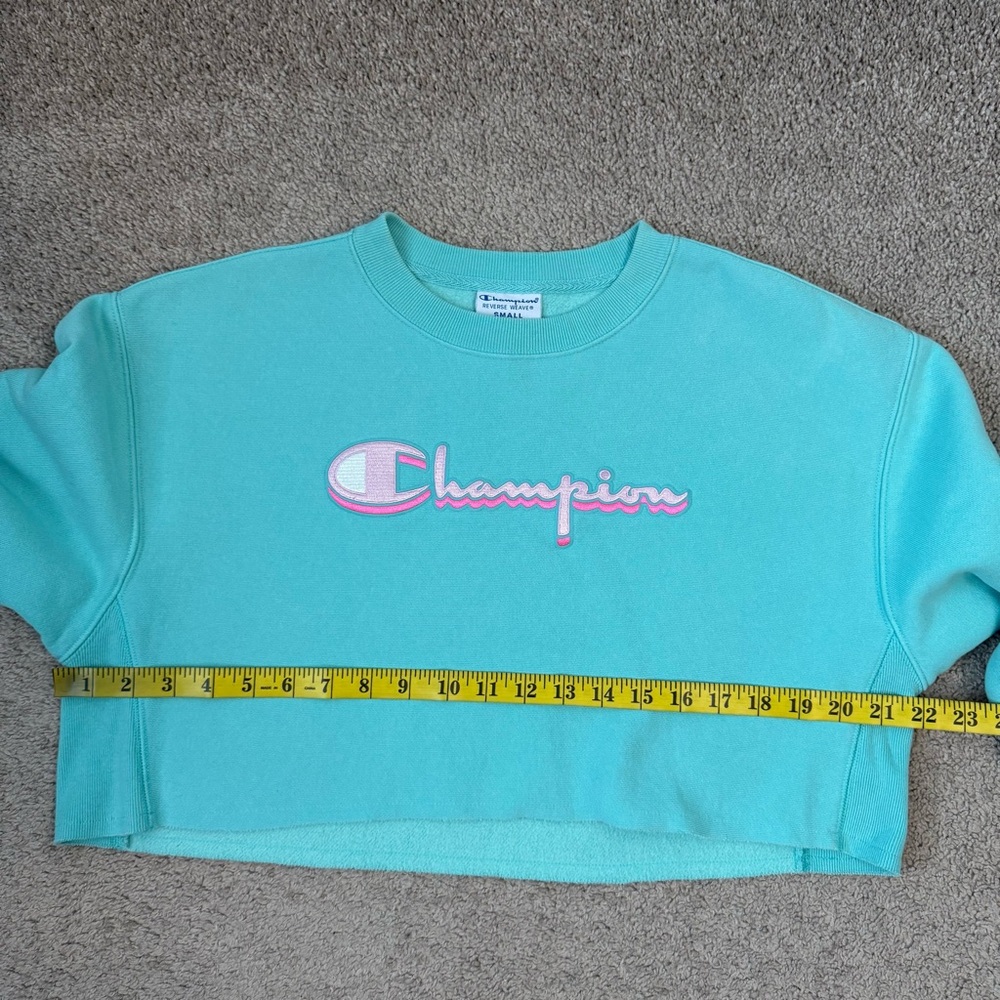 Champion Reverse Weave Cropped Sweatshirt Mint‎ Green Teal S - Picture 7 of 8